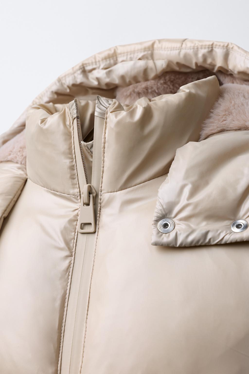 SHINY PUFFER JACKET WITH FAUX FUR LINING