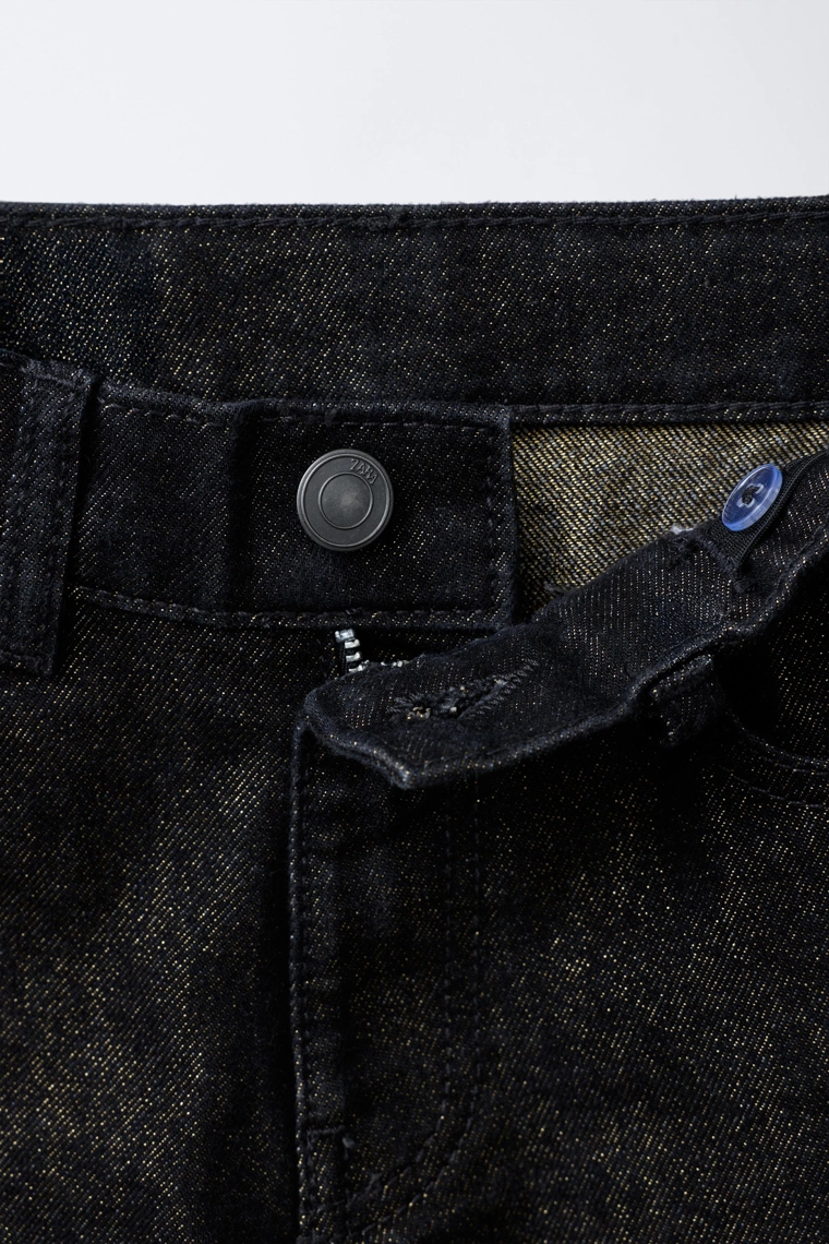 Джинсы с широкими штанами из фольгированной ткани