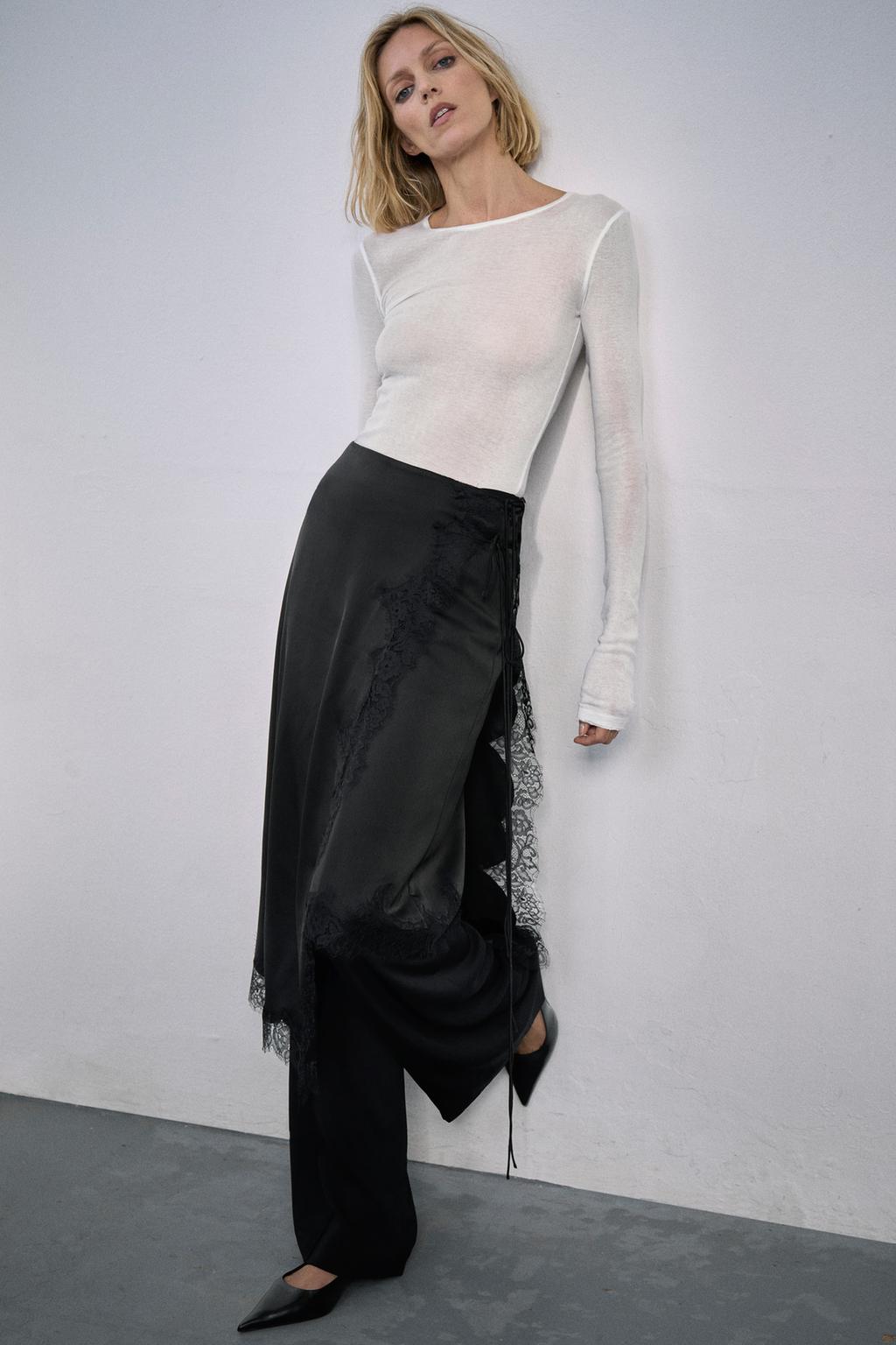 АТЛАСНАЯ ЮБКА С КРУЖЕВОМ — ZW COLLECTION