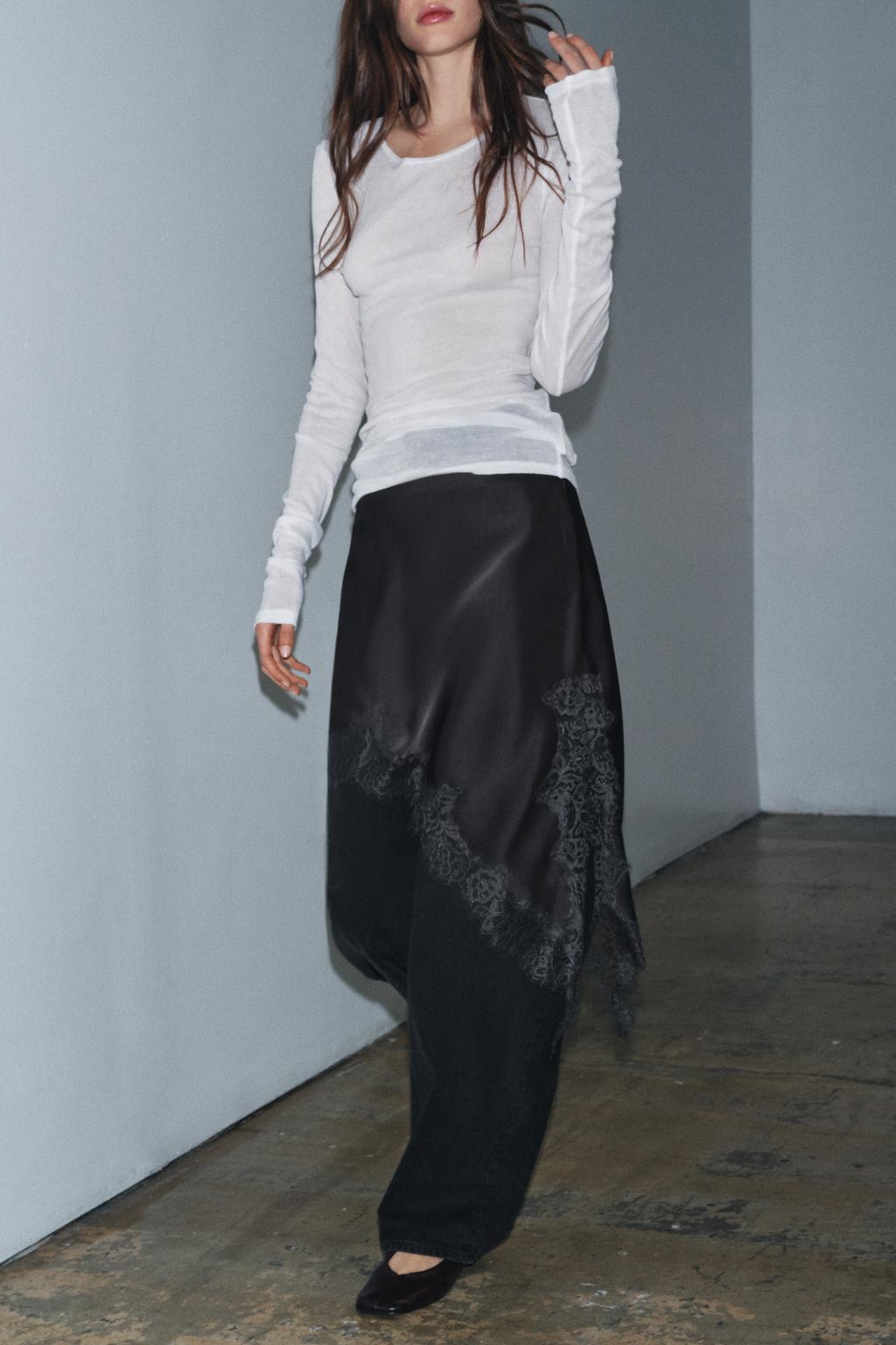 АТЛАСНАЯ ЮБКА С КРУЖЕВОМ — ZW COLLECTION