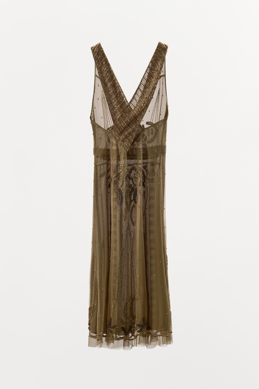 ПЛАТЬЕ ИЗ ПОЛУПРОЗРАЧНОЙ ТКАНИ С ВЫШИВКОЙ И БУСИНАМИ