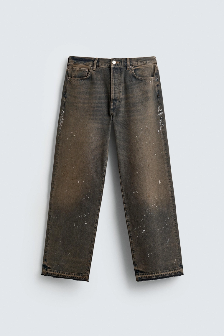 Джинсы свободного кроя с брызгами краски