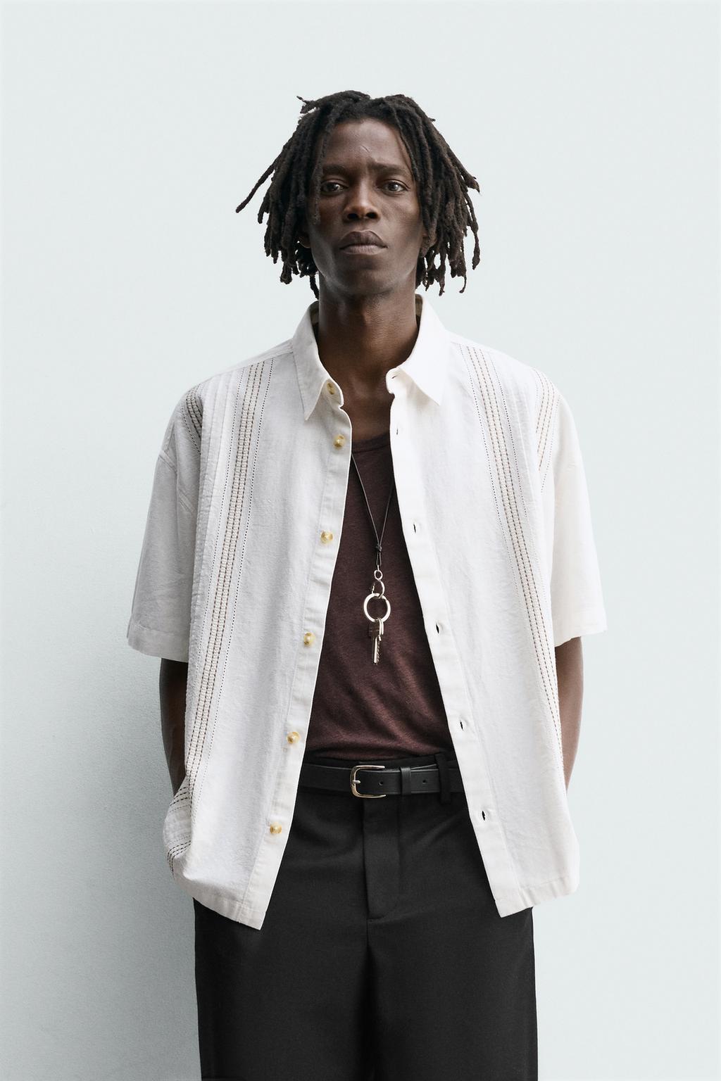 Рубашка с вышивкой из хлопка и льна