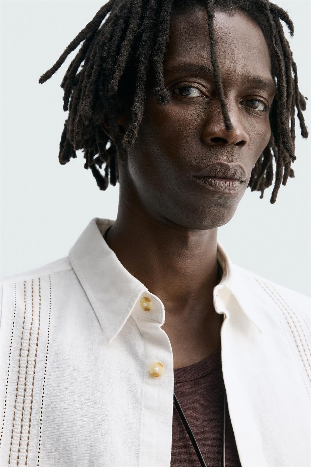 Рубашка с вышивкой из хлопка и льна