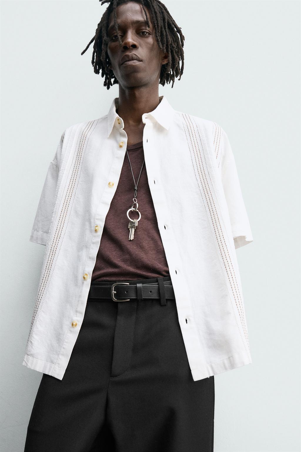 Рубашка с вышивкой из хлопка и льна