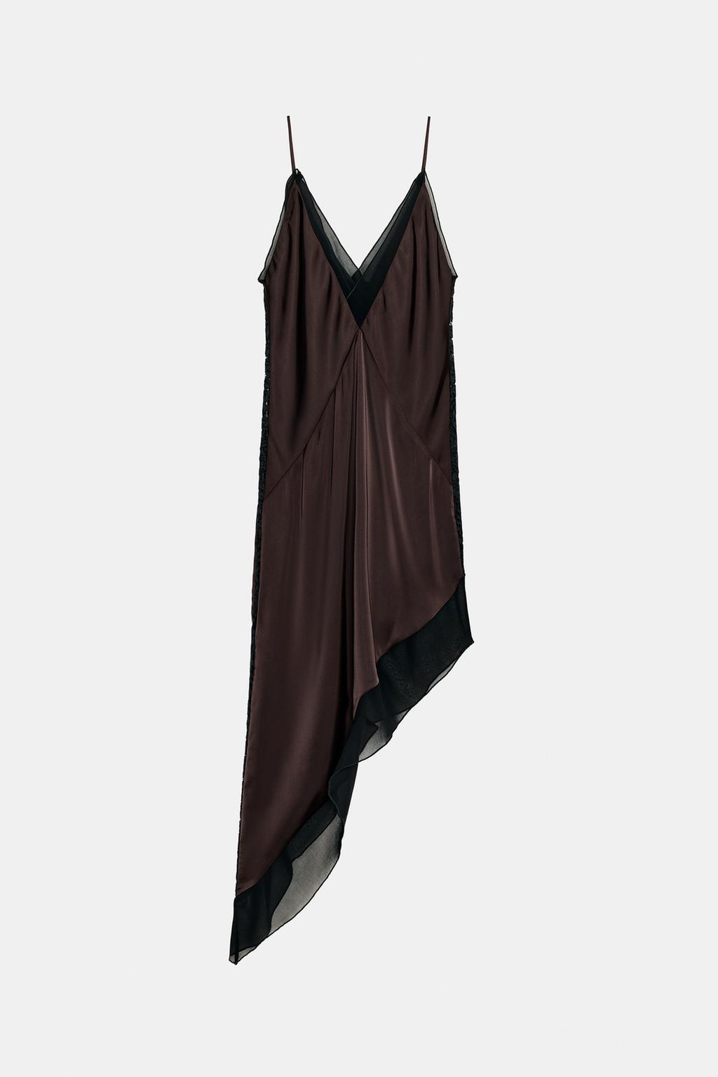 АТЛАСНОЕ ПЛАТЬЕ МИДИ АСИММЕТРИЧНОГО КРОЯ