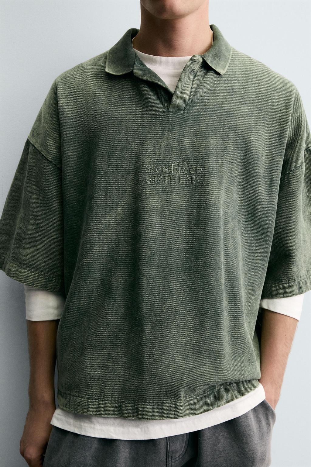 ПОЛО ИЗ СТРУКТУРНОЙ ТКАНИ С ЭФФЕКТОМ ПОТЕРТОСТИ