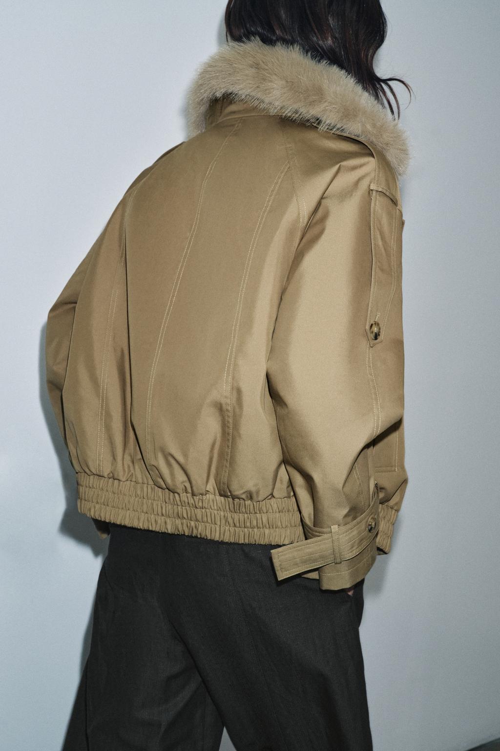 СТЕГАНОЕ ПАЛЬТО С ВОРОТНИКОМ ИЗ ИСКУССТВЕННОГО МЕХА — ZW COLLECTION