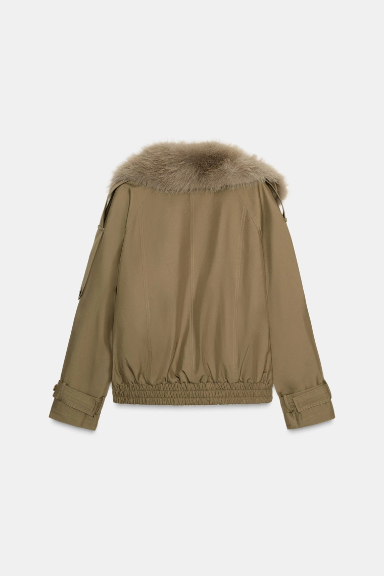 Стеганое тренч с отложным воротником из искусственного меха zw collection