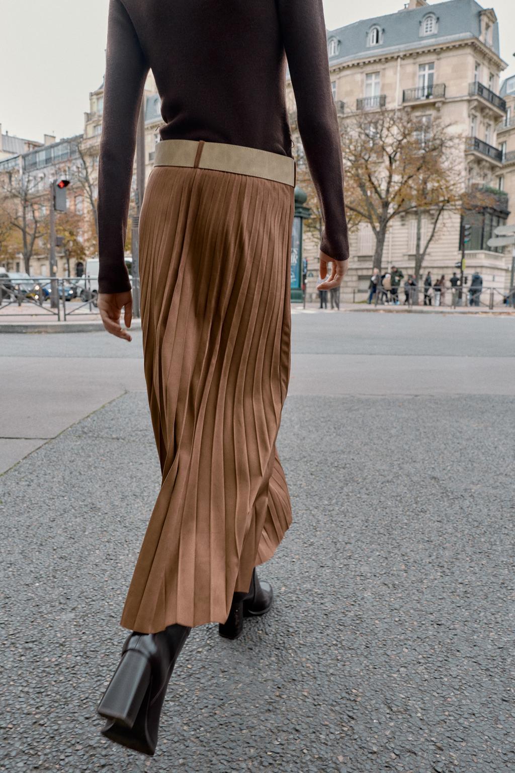 ПЛИССИРОВАННАЯ ЮБКА МИДИ ИЗ ИСКУССТВЕННОЙ ЗАМШИ С РЕМНЕМ