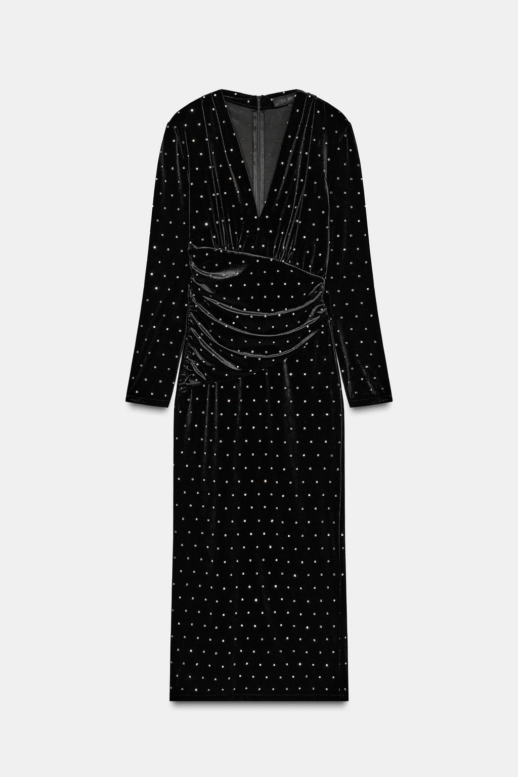 БАРХАТНОЕ ПЛАТЬЕ МИДИ С БЛЕСТКАМИ