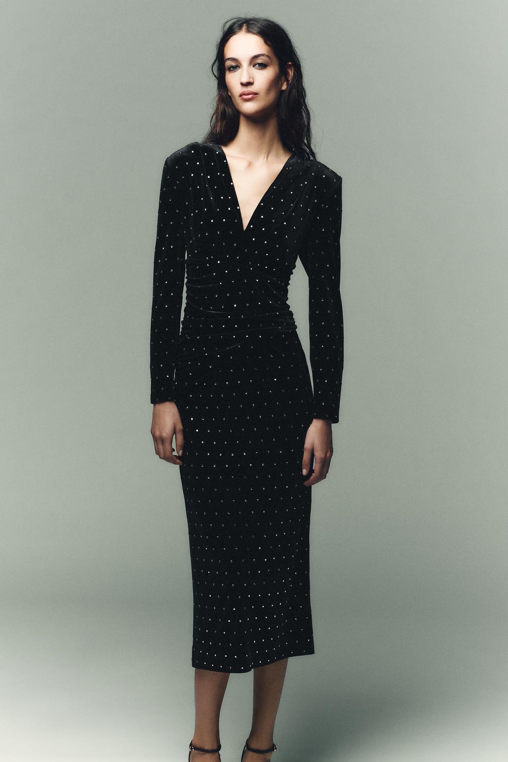 БАРХАТНОЕ ПЛАТЬЕ МИДИ С БЛЕСТКАМИ