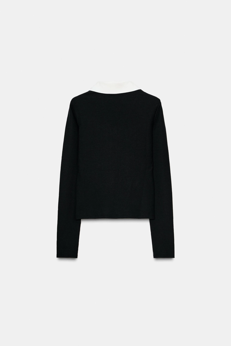 Контрастный поло-топ из интерлока