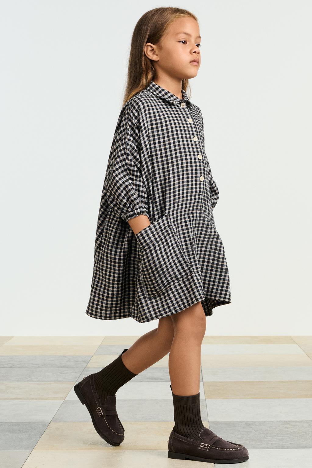 Платье в клетку с рубашечным воротником