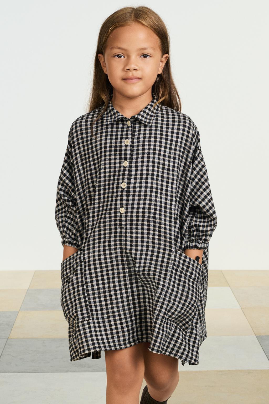 Платье в клетку с рубашечным воротником
