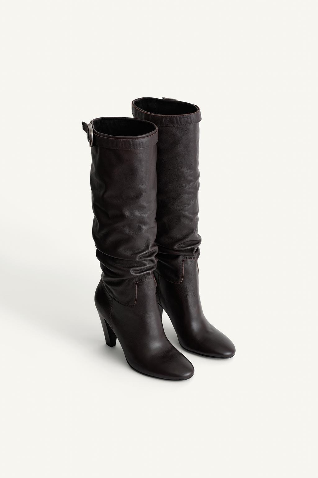 Кожаные ботфорты с ремешками