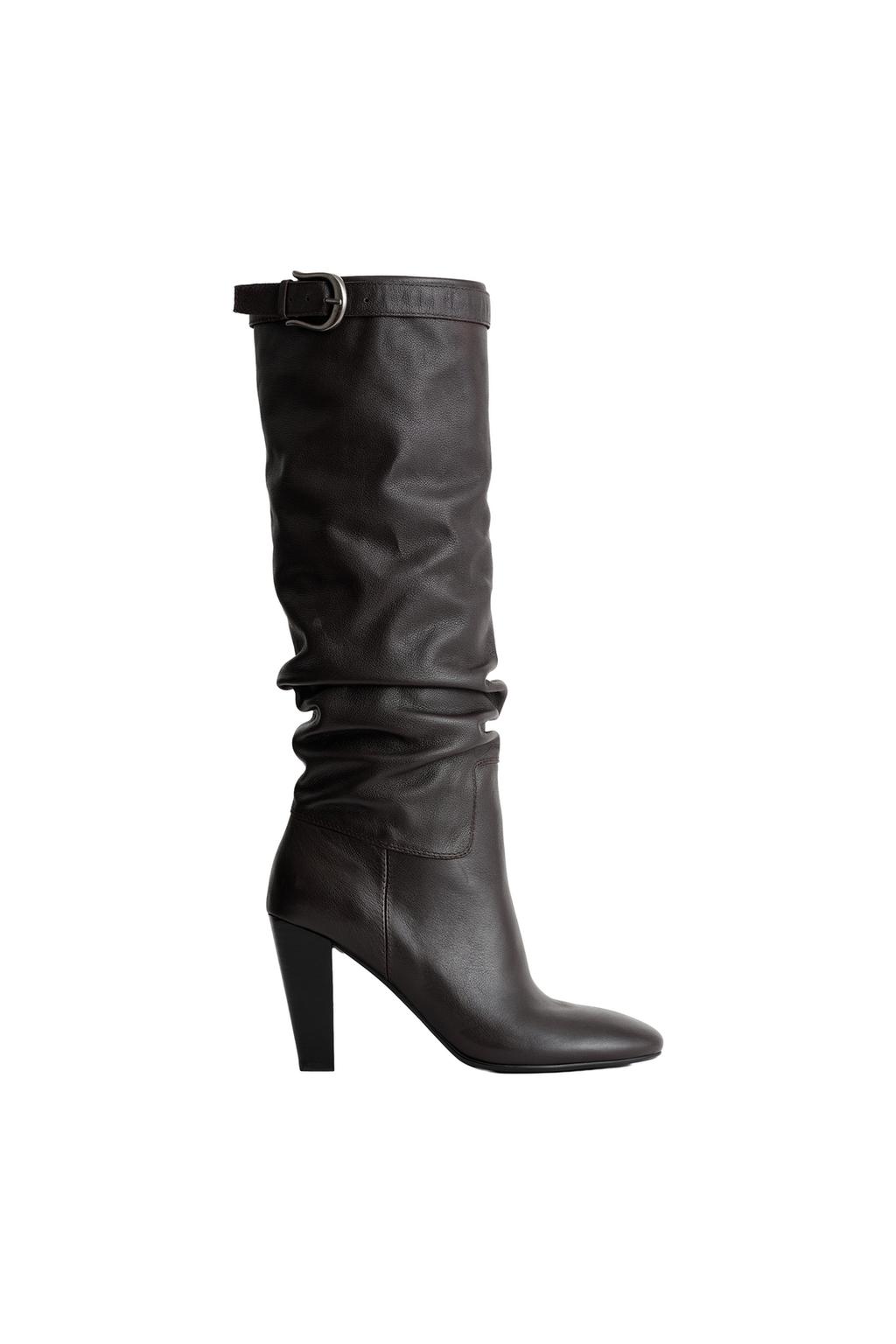 Кожаные ботфорты с ремешками