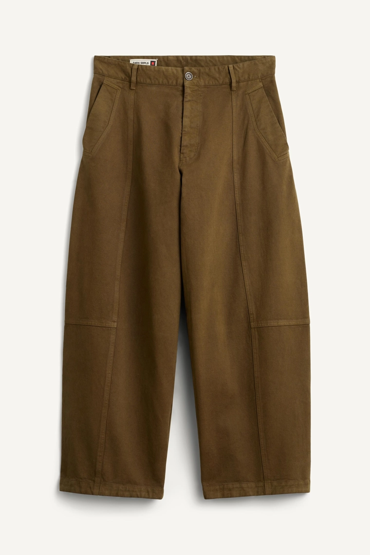 Хаки хлопковые брюки-баллоны