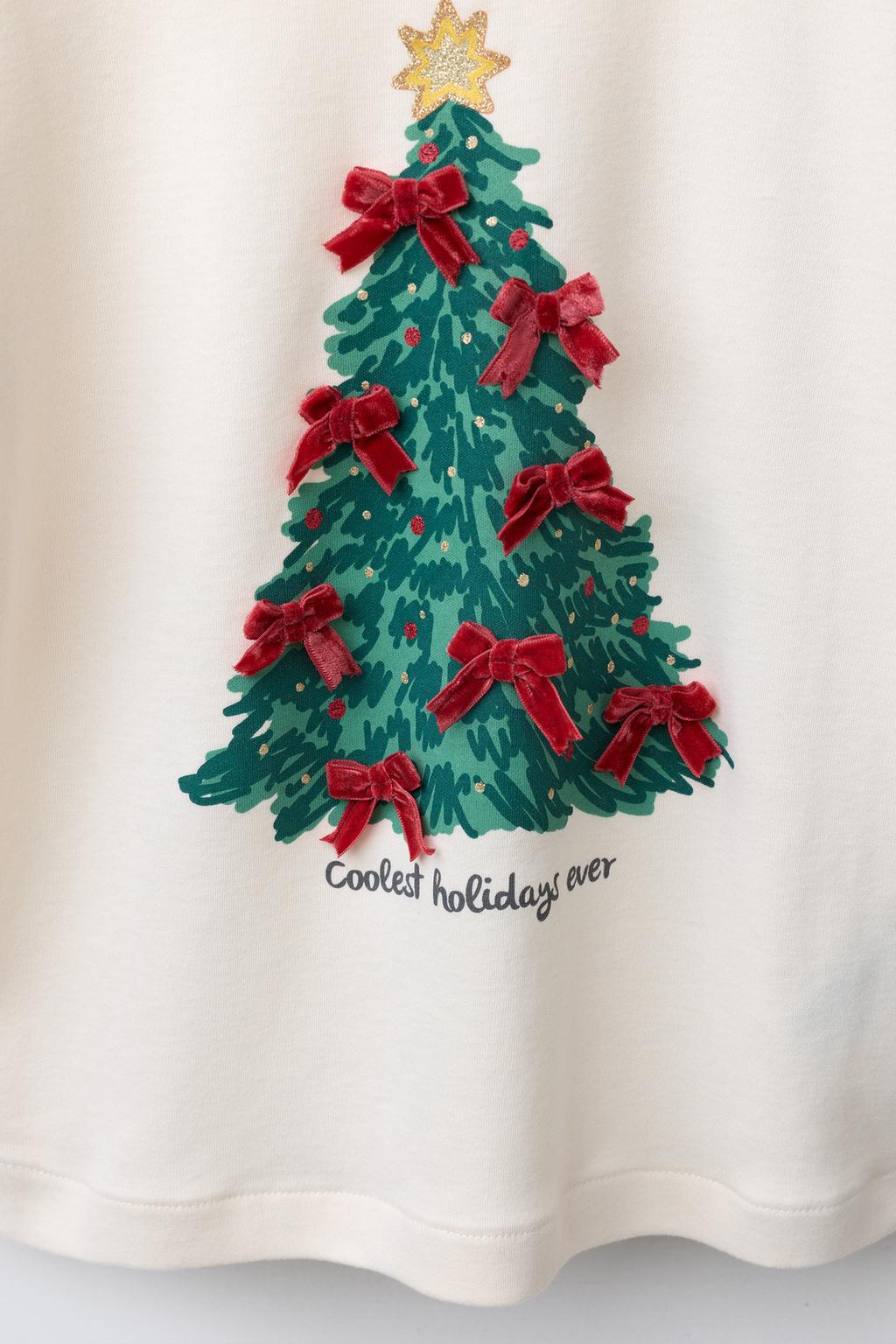 6-14 ЛЕТ/ ПИЖАМА С ПРИНТОМ «ДЕРЕВО» И БАРХАТНЫМИ БАНТИКАМИ