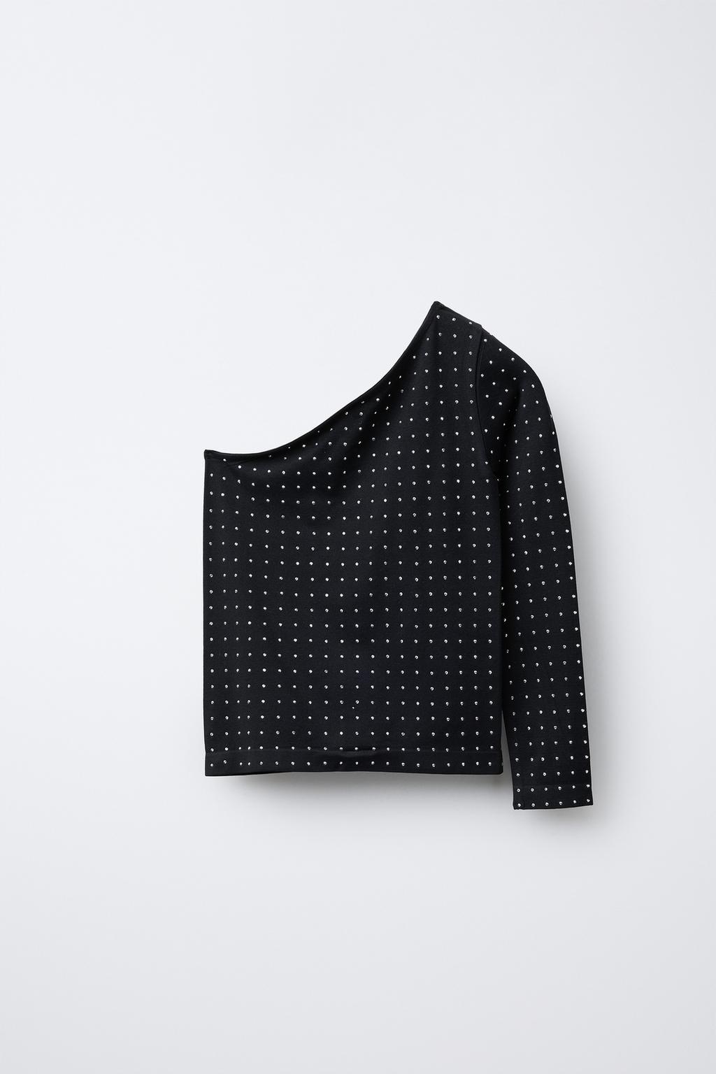 ФУТБОЛКА АСИММЕТРИЧНОГО КРОЯ БЕСШОВНАЯ СО СТРАЗАМИ