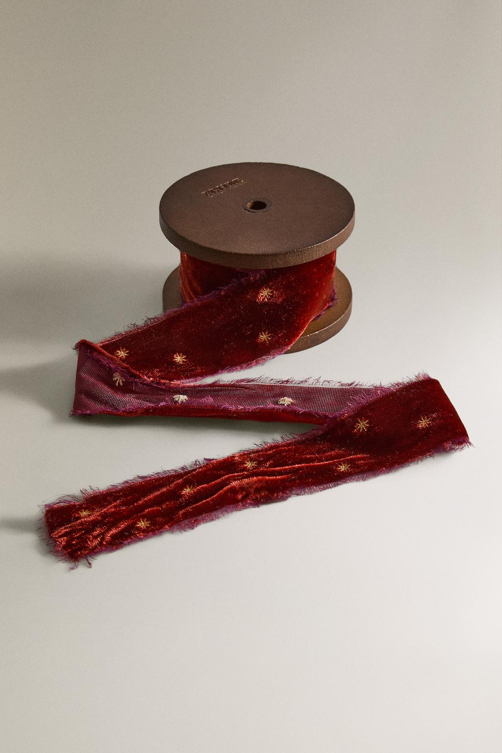 Бархатная вышитая лента для подарков на рождество