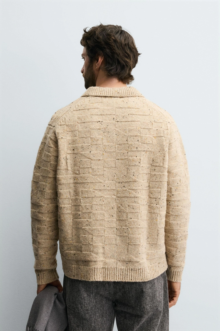 Поло из 100% шерсти с воротником и пуговицами