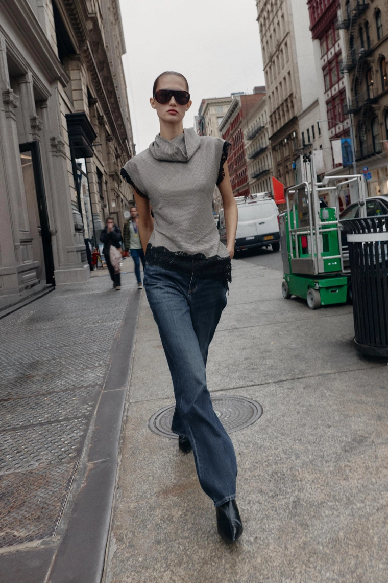 Топ из плетеного кружева в клетку