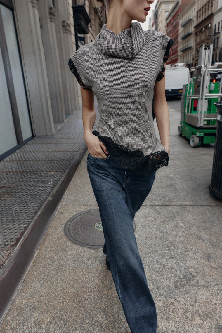 Топ из плетеного кружева в клетку