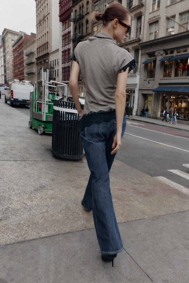 Топ из плетеного кружева в клетку