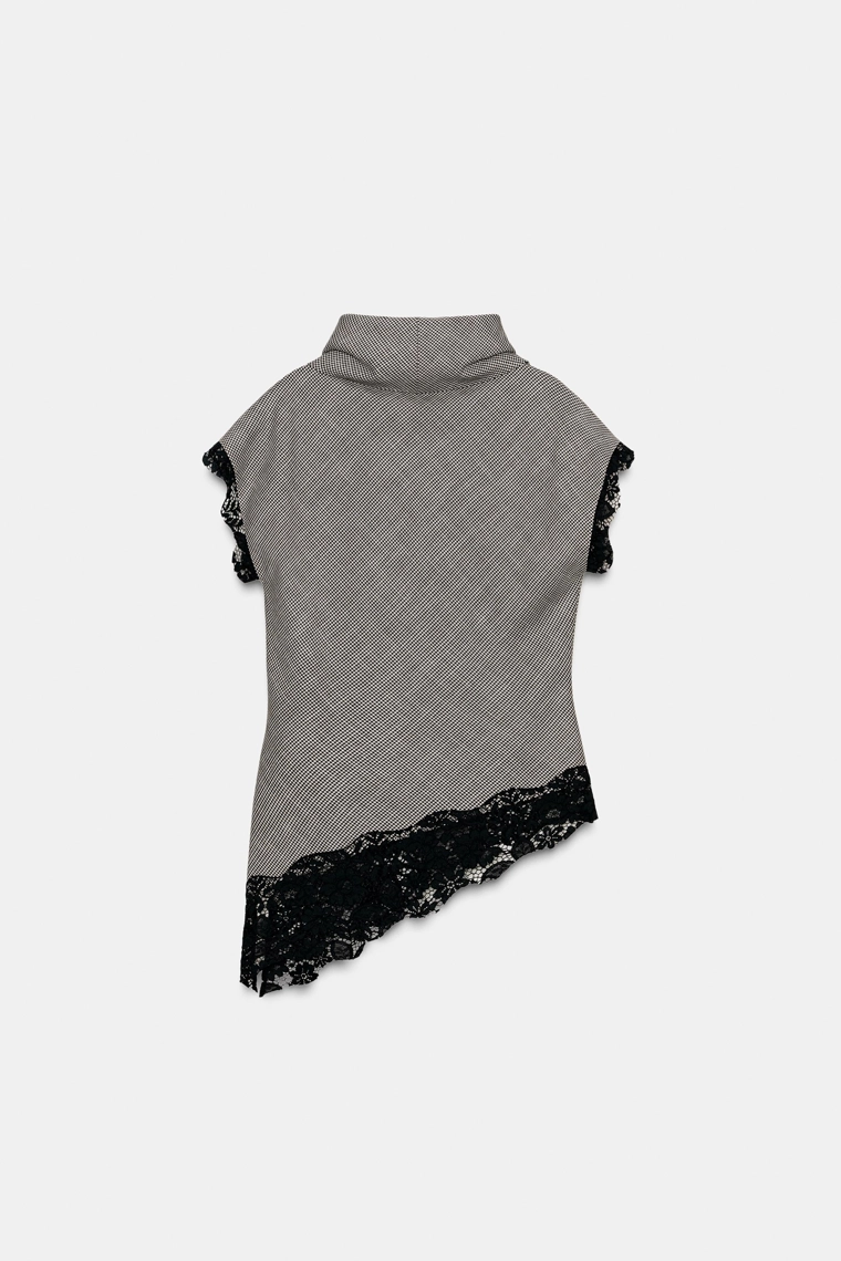 Топ из плетеного кружева в клетку