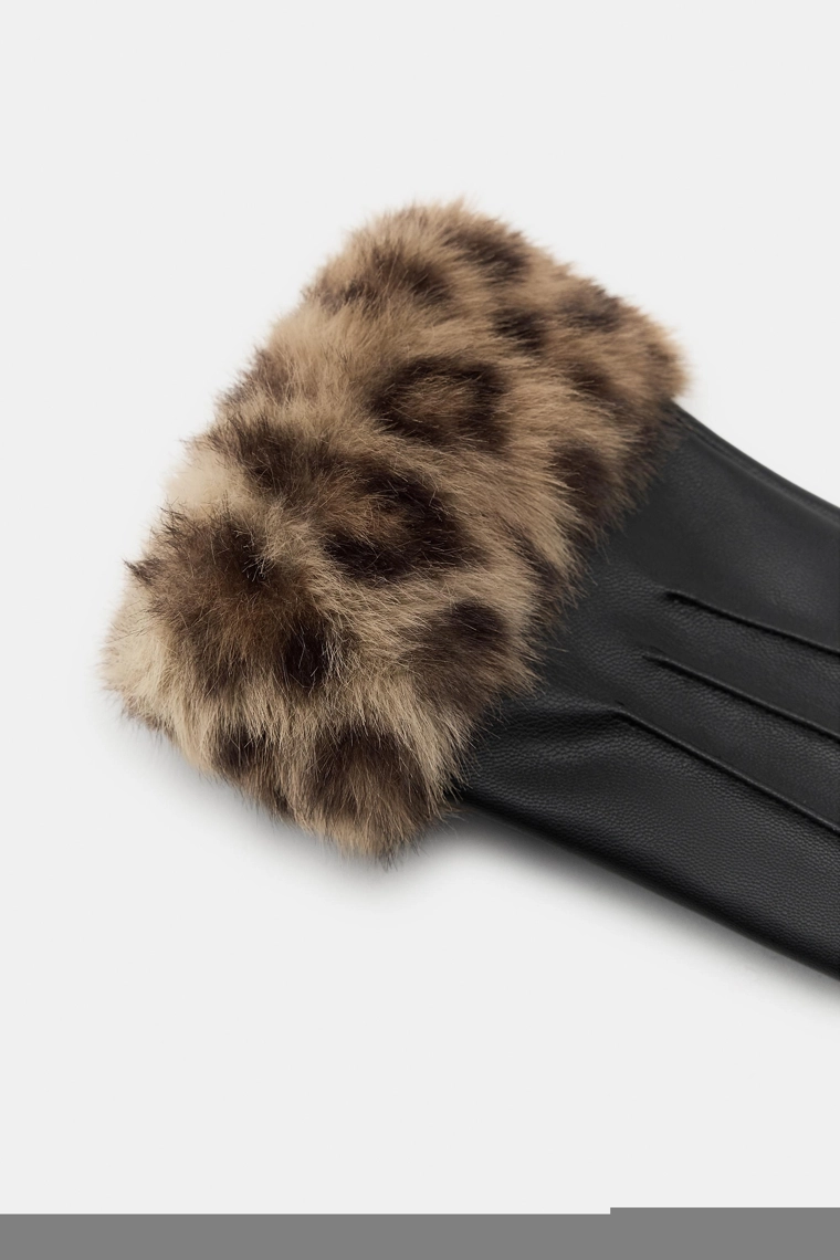 Перчатки из искусственной кожи с искусственным мехом zara