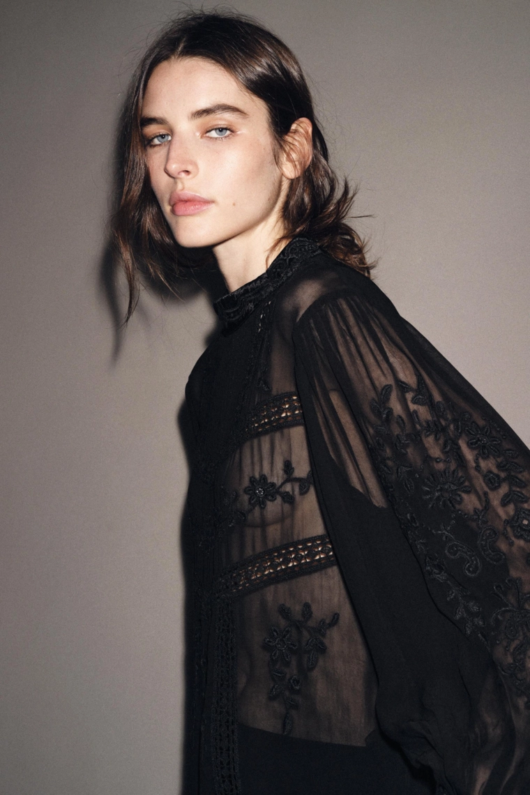 Блуза из бархата с кружевом zara zw collection