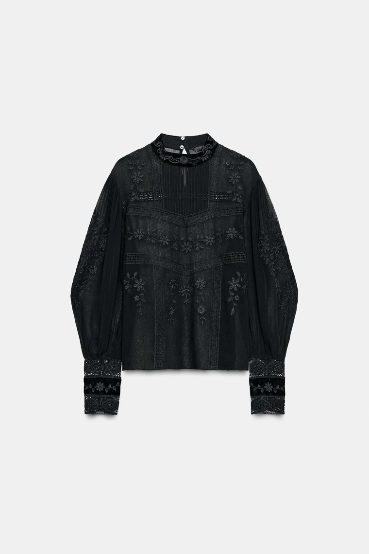 Блуза из бархата с кружевом zara zw collection