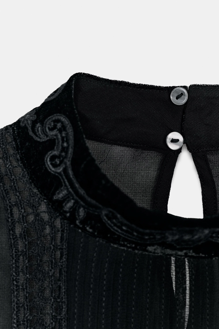 Блуза из бархата с кружевом zara zw collection