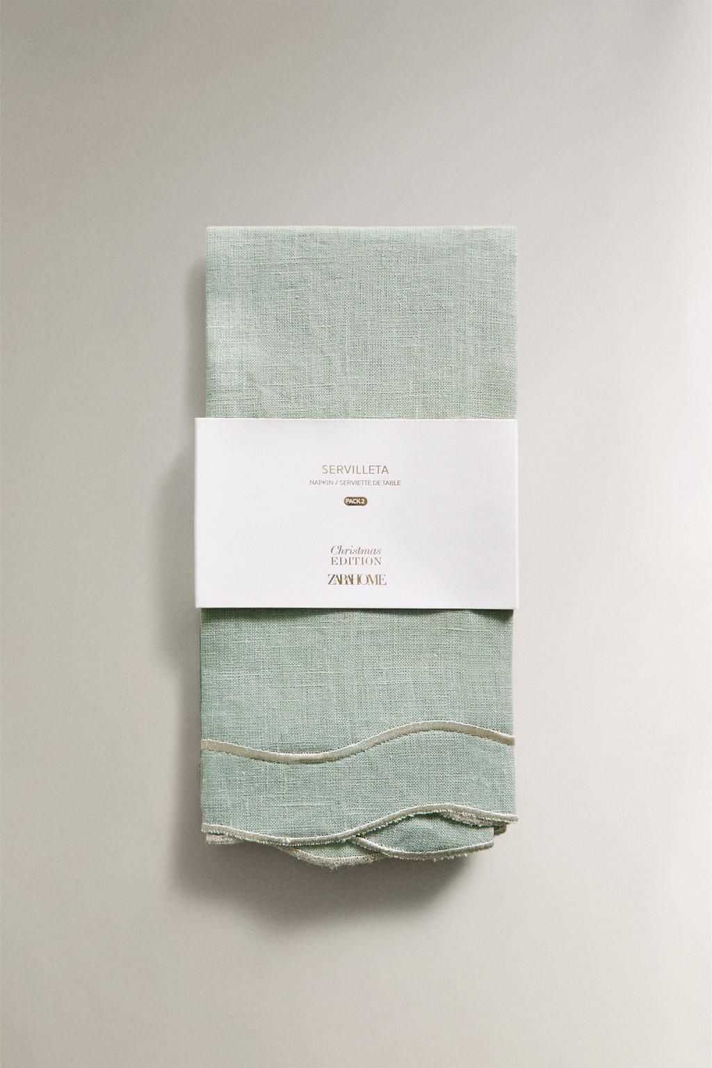 Набор льняных рождественских салфеток с деталями из нитей (набор из 2 штук)