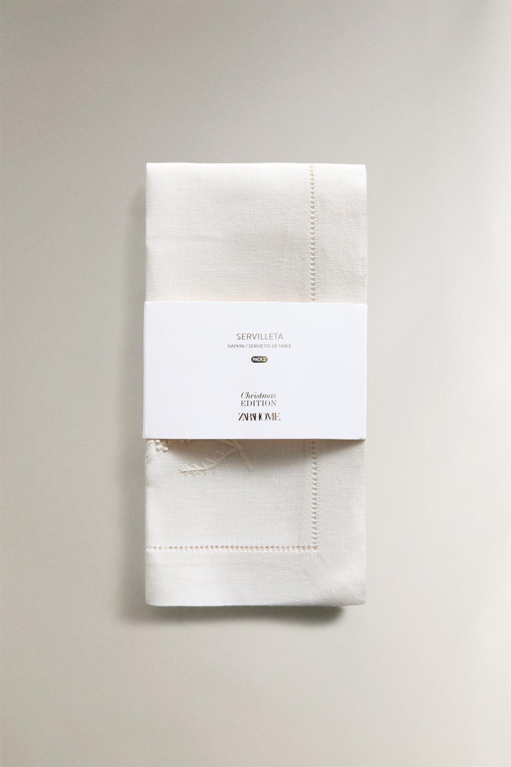 Набор льняных рождественских салфеток с цветочной вышивкой (набор из 2)