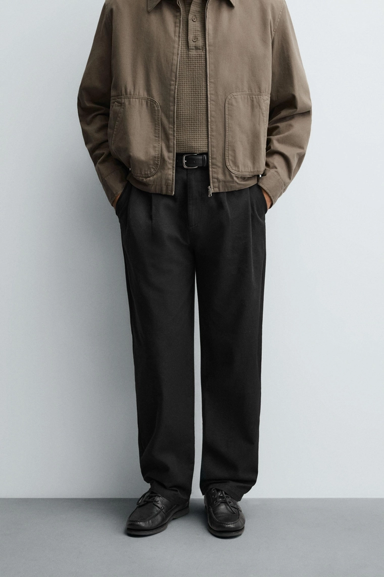 Широкие брюки из хлопка и льна со свободным кроем