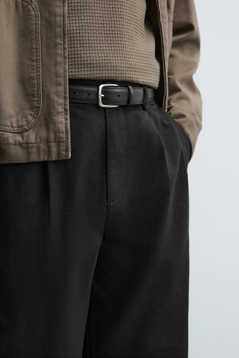 Широкие брюки из хлопка и льна со свободным кроем