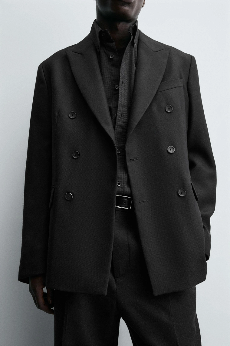 Приталенный пиджак limited edition из шерстяной смеси с двубортной застежкой