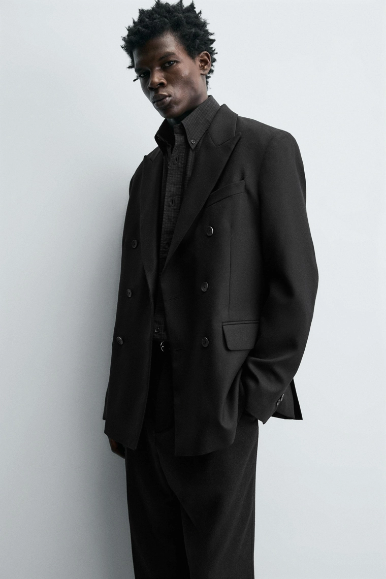 Приталенный пиджак limited edition из шерстяной смеси с двубортной застежкой