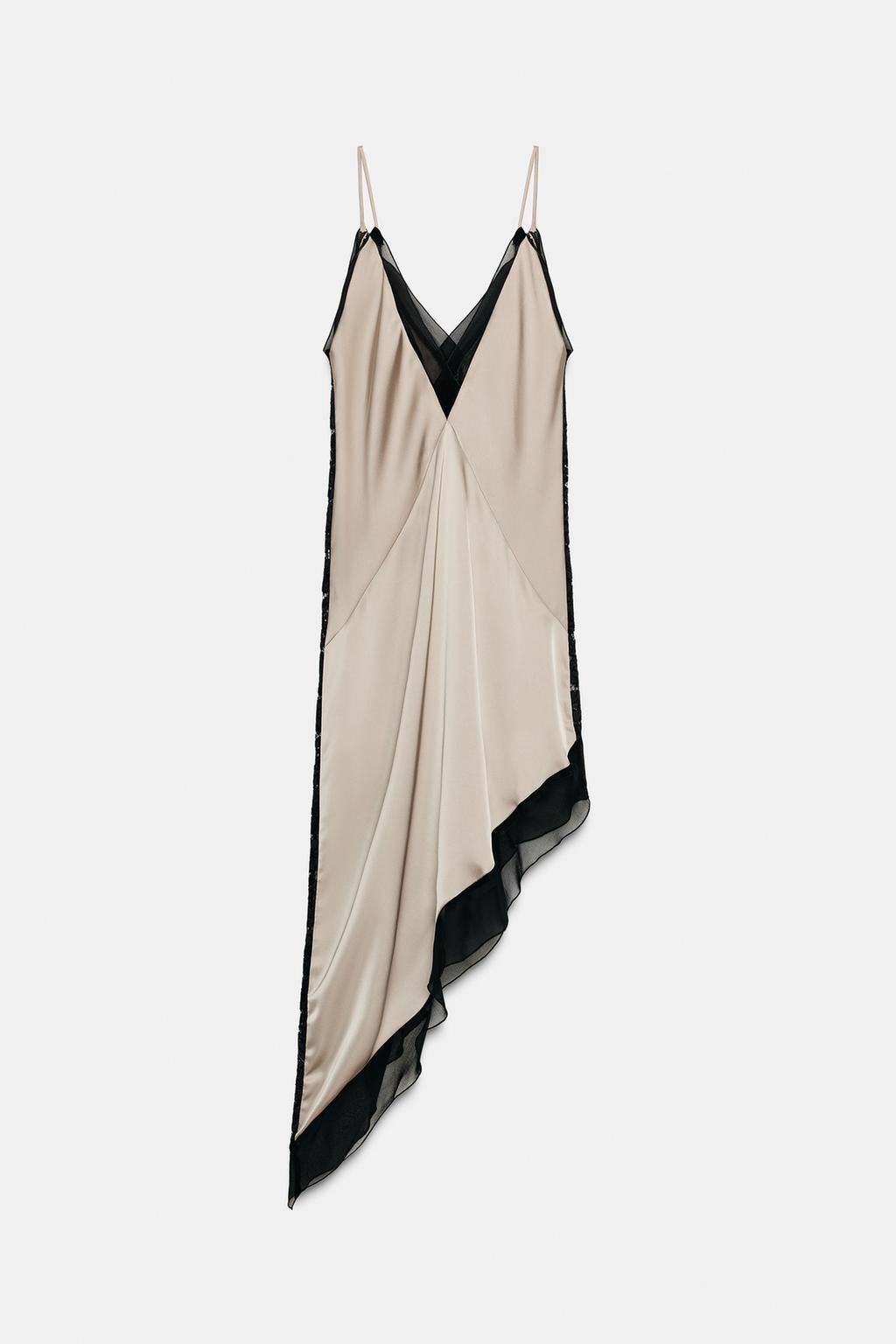 АТЛАСНОЕ ПЛАТЬЕ МИДИ АСИММЕТРИЧНОГО КРОЯ