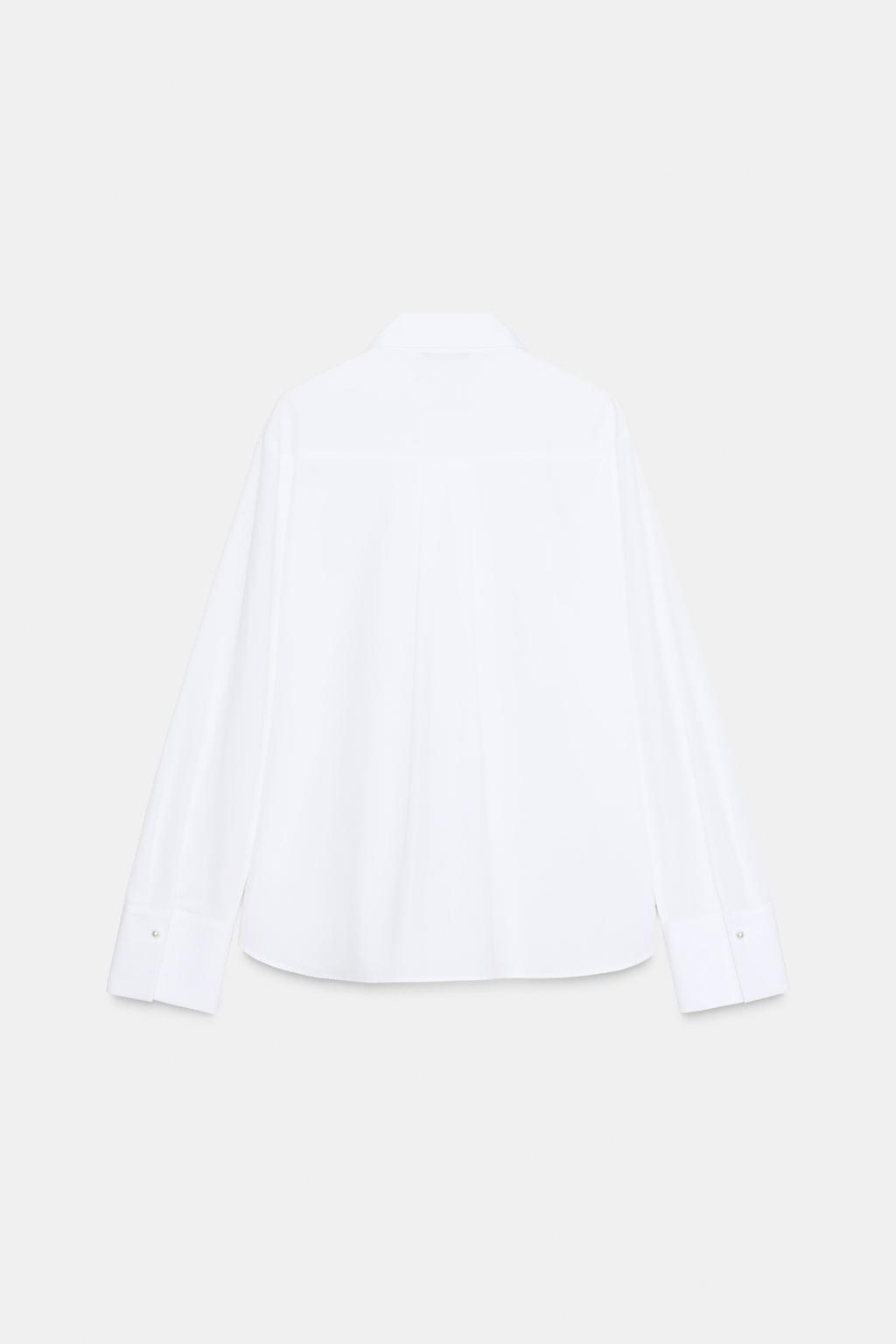 РУБАШКА ИЗ ПОПЛИНА С БАНТАМИ И ЖЕМЧУГОМ