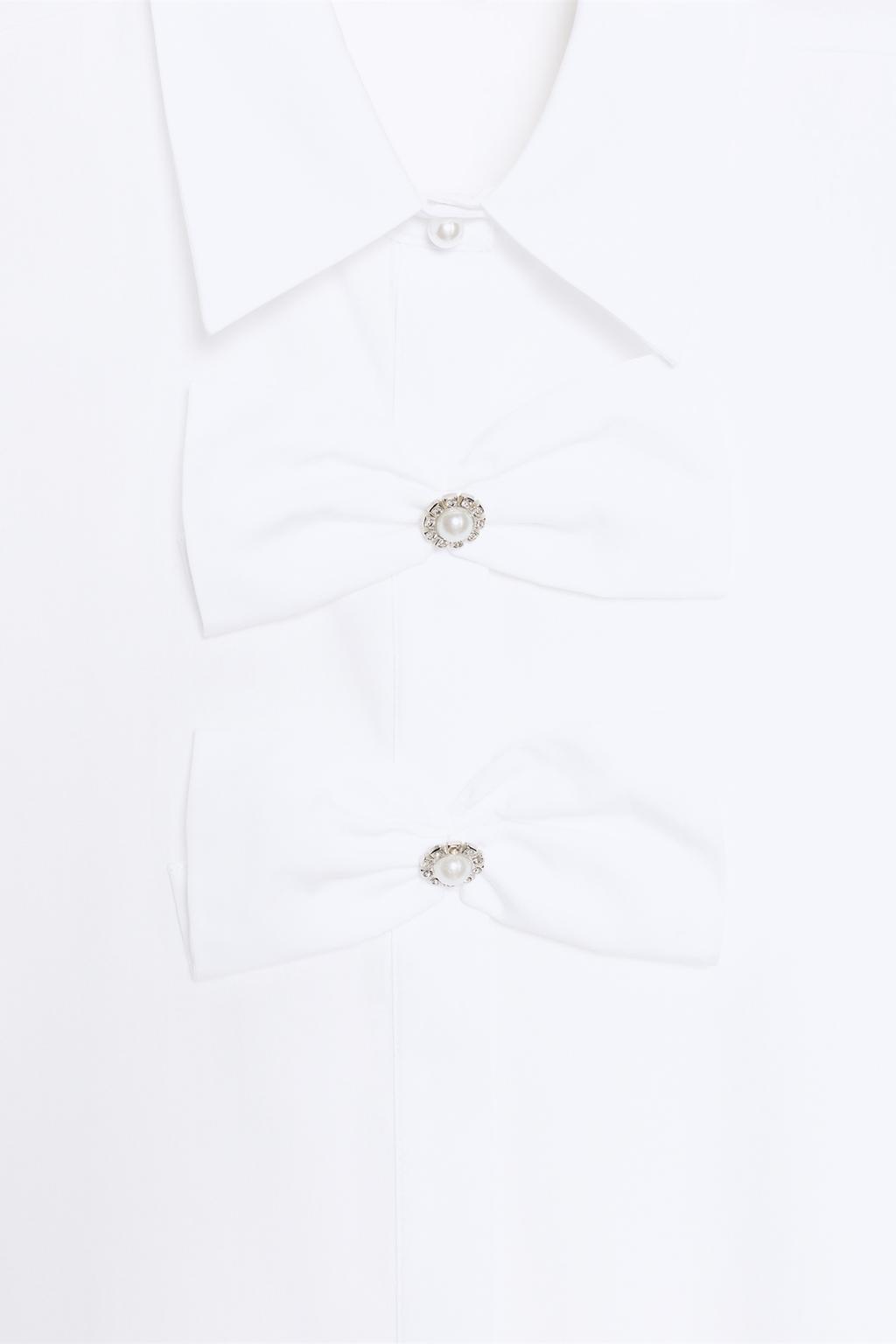 РУБАШКА ИЗ ПОПЛИНА С БАНТАМИ И ЖЕМЧУГОМ