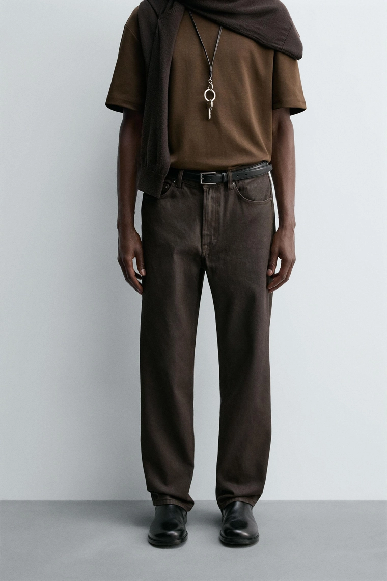 Джинсы прямого кроя с восковым покрытием