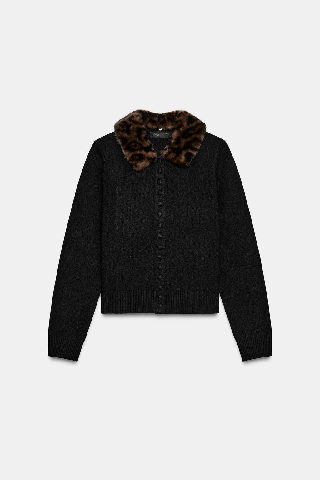 ВЯЗАНАЯ КУРТКА С ВОРОТНИКОМ ИЗ ИСКУССТВЕННОГО МЕХА