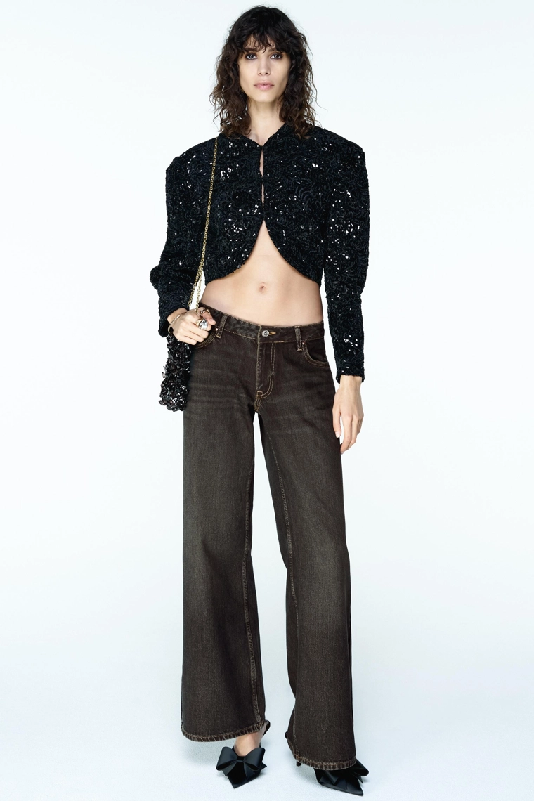 Пайетки пиджак с объемными рукавами