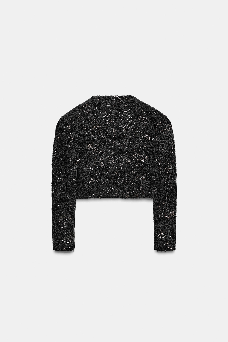 Пайетки пиджак с объемными рукавами