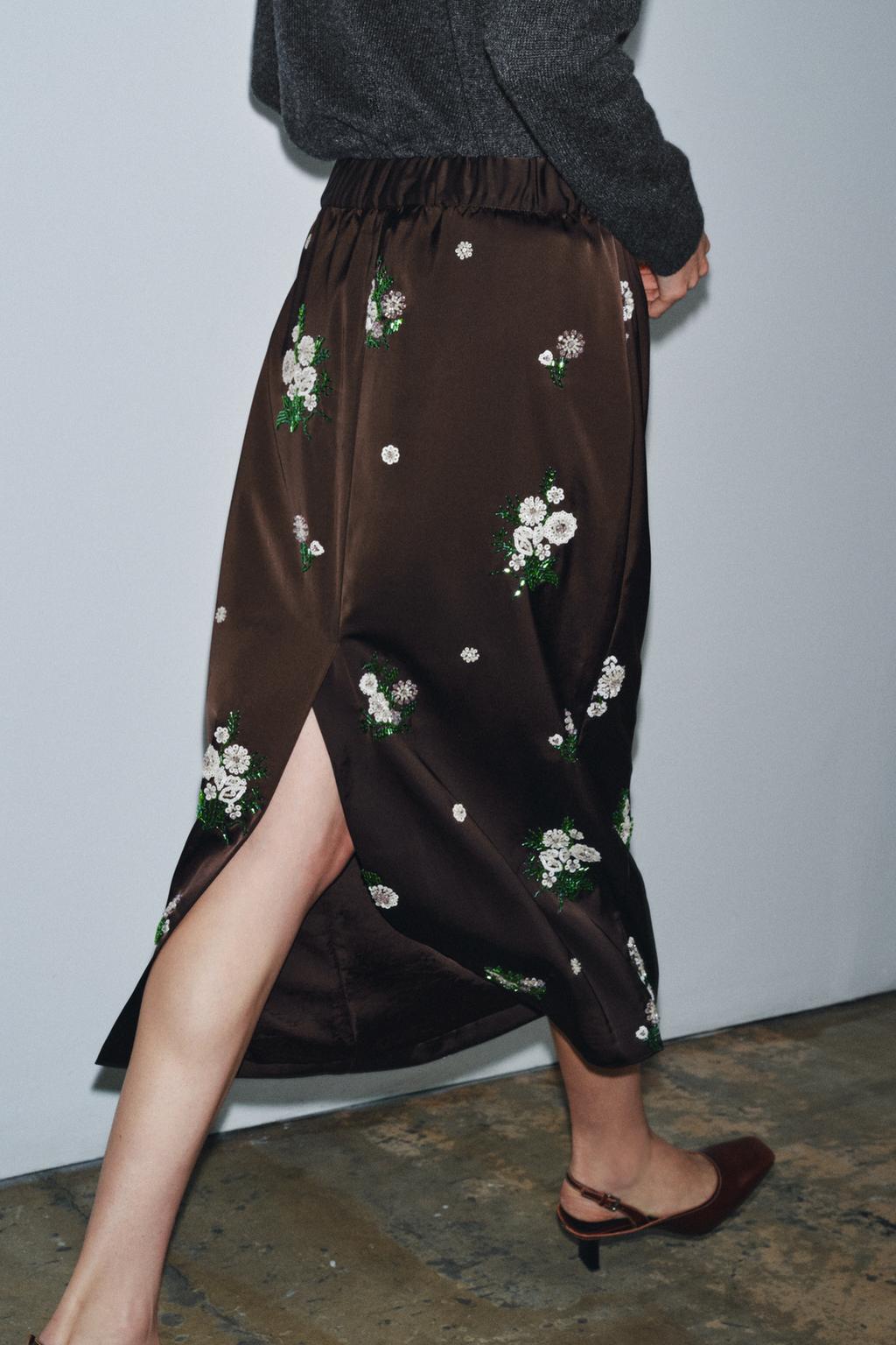 Юбка-миди с вышивкой из паеток из коллекции zw limited edition