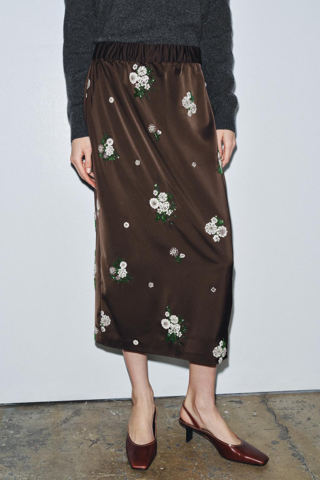 Юбка-миди с вышивкой из паеток из коллекции zw limited edition