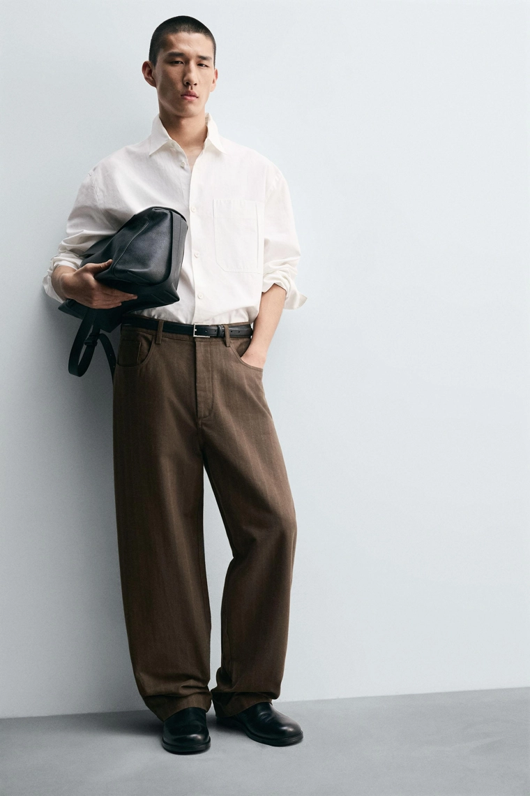 Брюки баллон из полосатого жаккарда